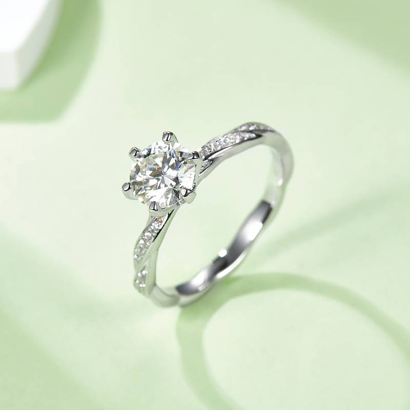 绕指柔S925银镀白金MoissaniteWomen's Ring1ctD级